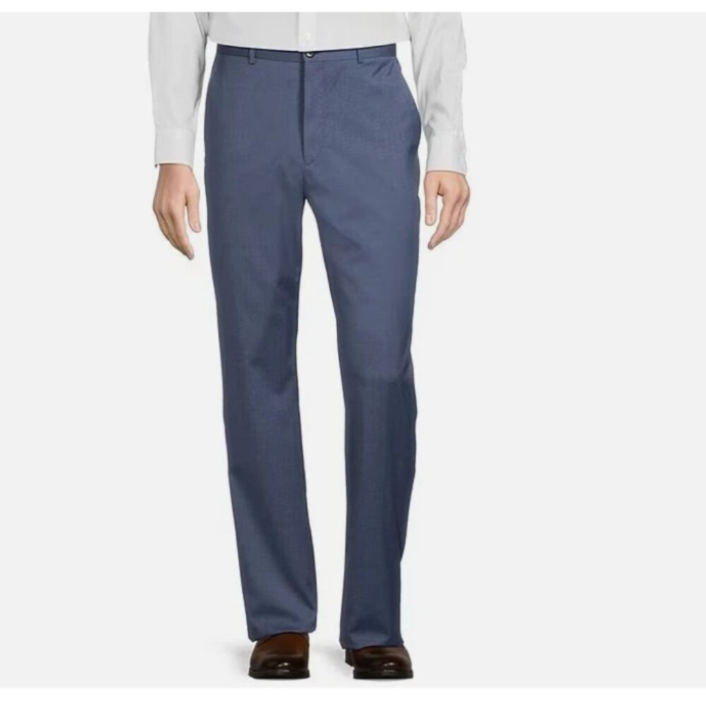 NEW Armani Exchange Steele Blue LONG Modern Fit Flat Front Solid Dress Pants